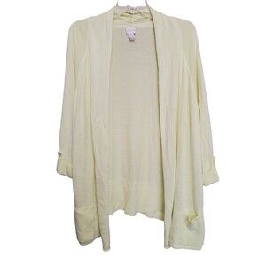 Chico's Viscose/Cotton Chartreuse Open Front Cardigan Pockets Button-Cuff 3 (XL)